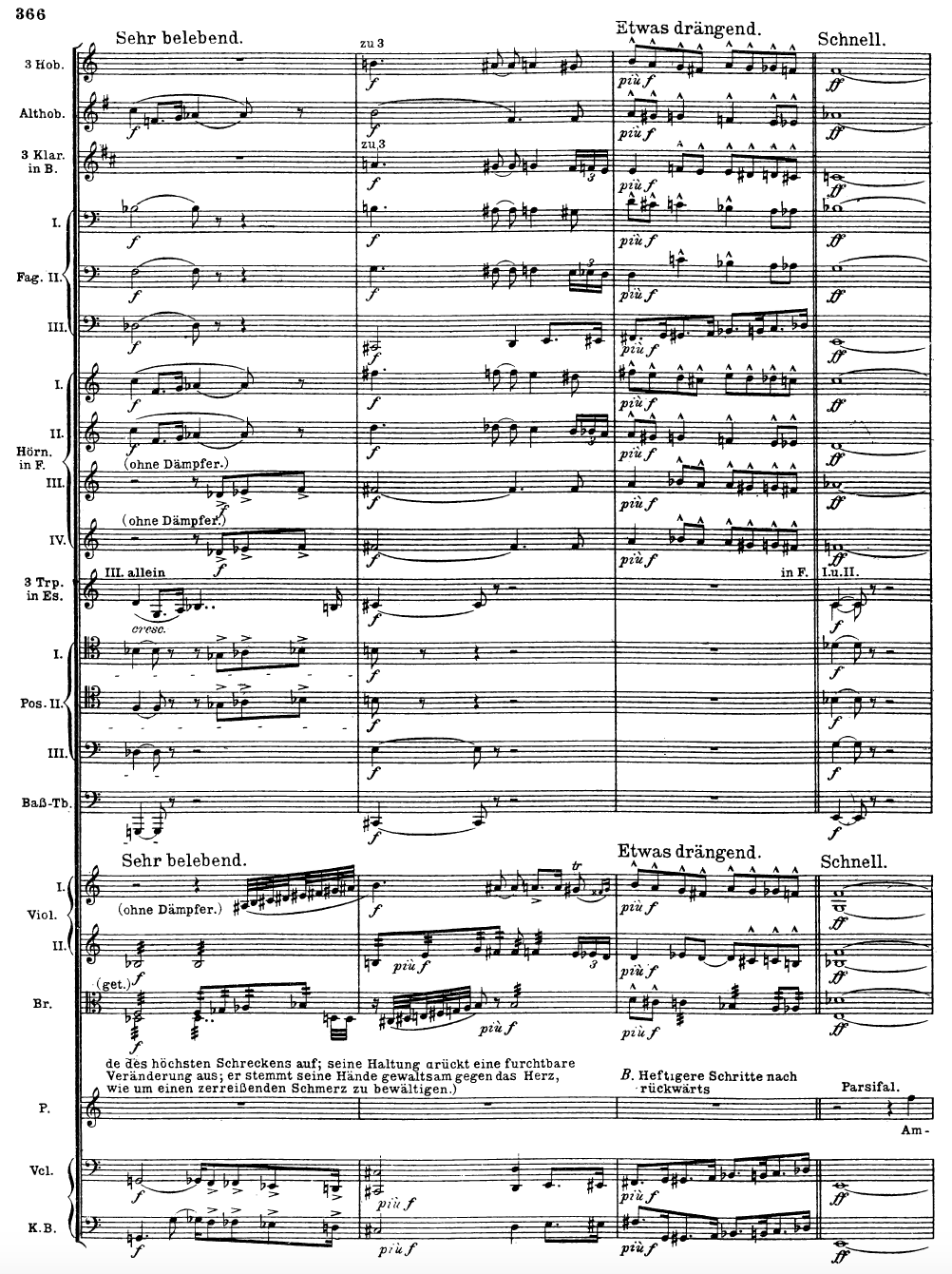 Orchestral score from Act II as Parsifal recoils after Kundry’s kiss and begins to cry Amfortas’s name.