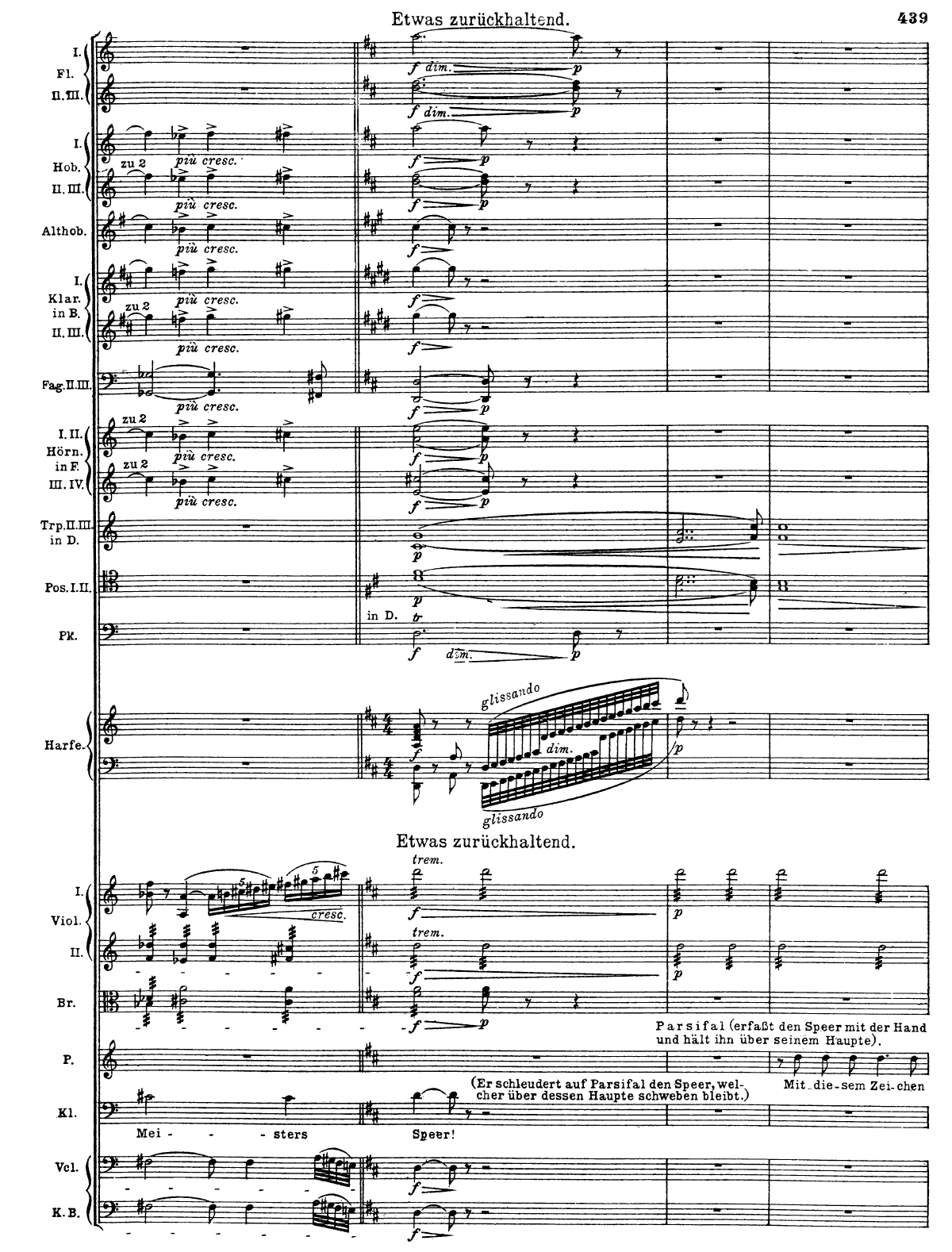 Orchestral score from the end of Act II, when Parsifal catches the Holy Spear.