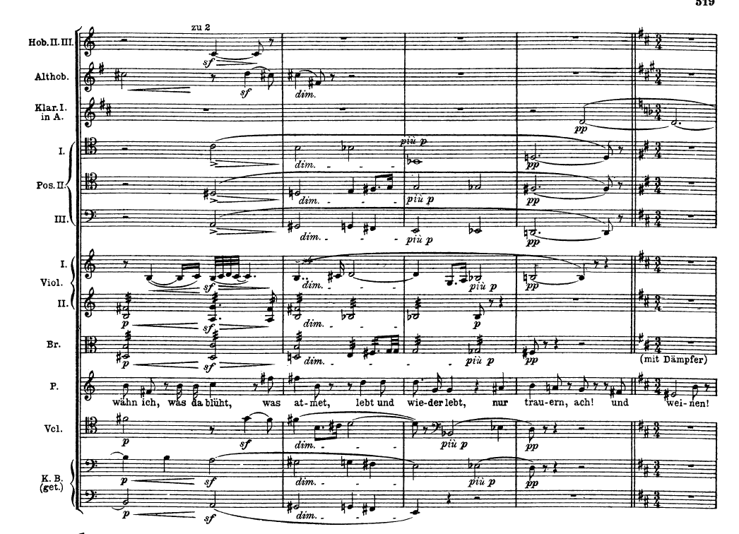 Orchestral score excerpt from the Good Friday Music, showing woodwind melodies over the string accompaniment.
