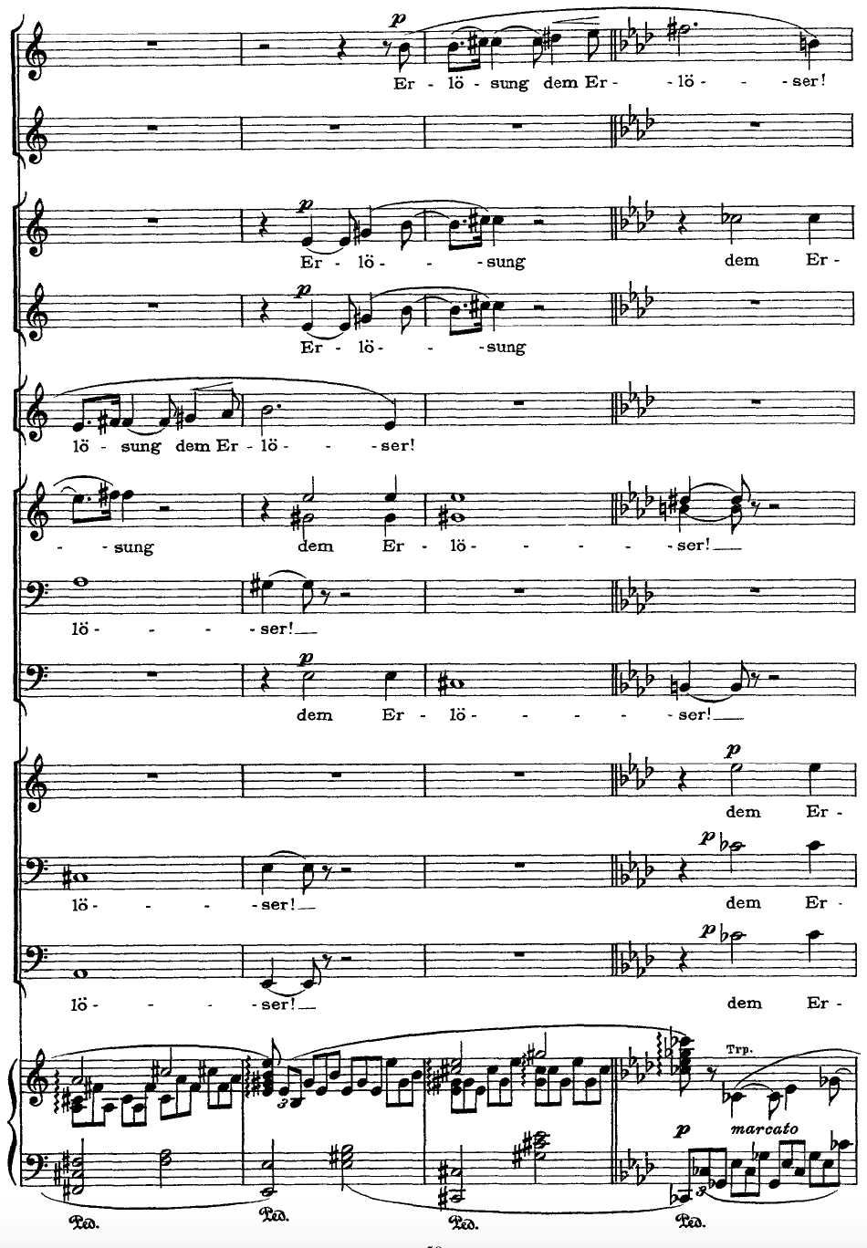 Choral and piano score of the closing “Erlösung dem Erlöser!” — “Redemption to the Redeemer!”